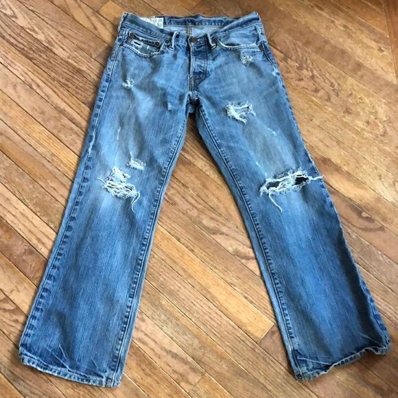 Men’s Abercrombie & Fitch men’s 28 x 30 button fly destroyed straight leg jeans - Picture 1 of 16